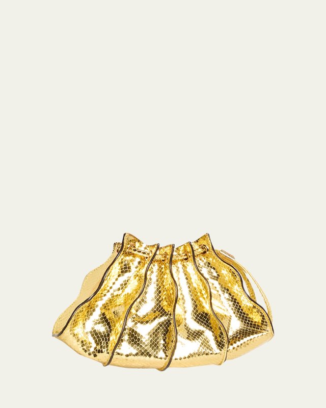 Adria Mini Pleated Wave Metallic Snake-Print Crossbody Bag